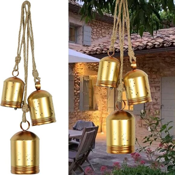 Handmade Rustic Bells, Gold Bells / Cow Bells  (3 pc) BRAND NEW - Picture 5 of 5